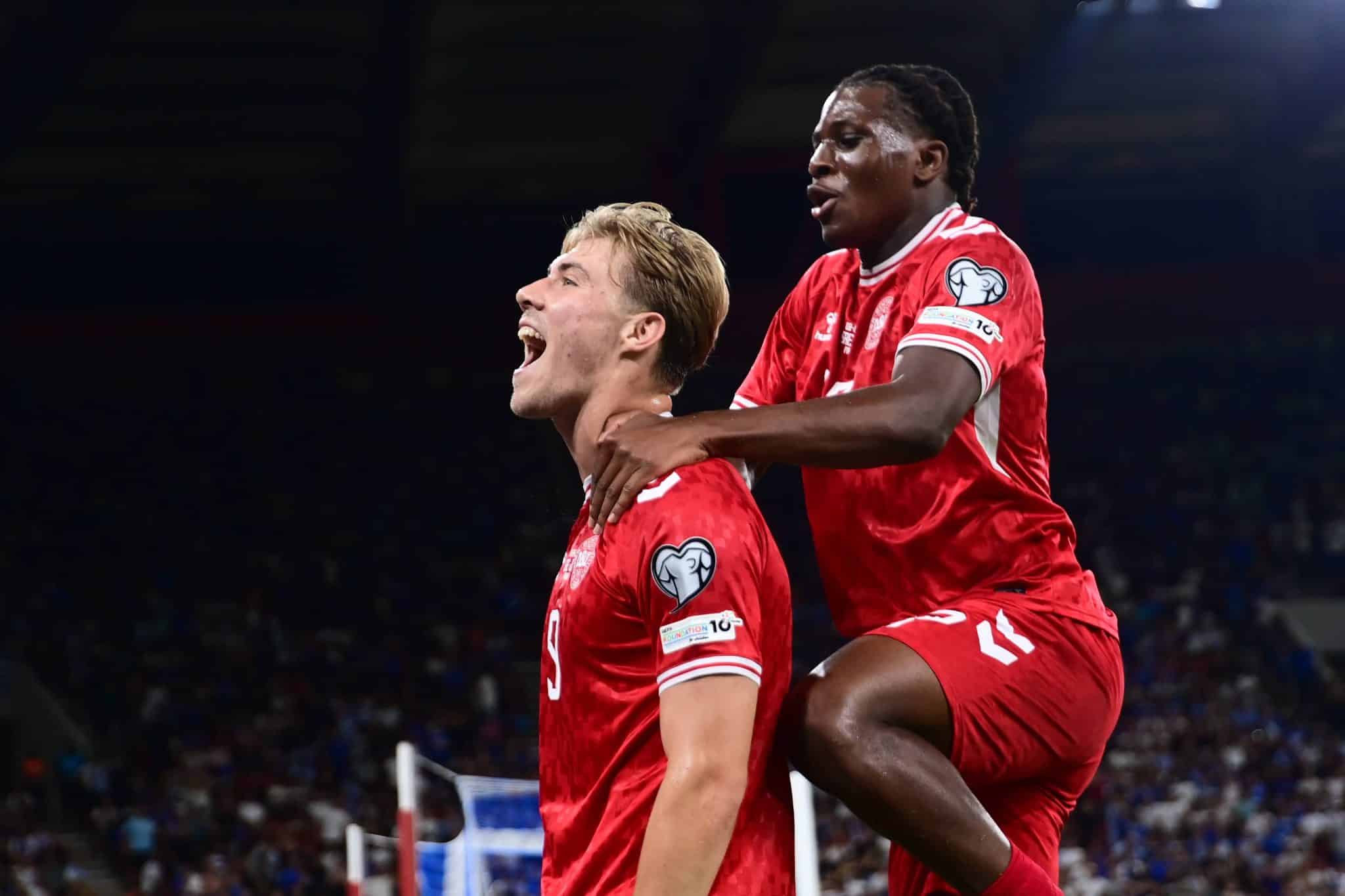 Hojlund comemora gol da sele&ccedil;&atilde;o dinamarquesa