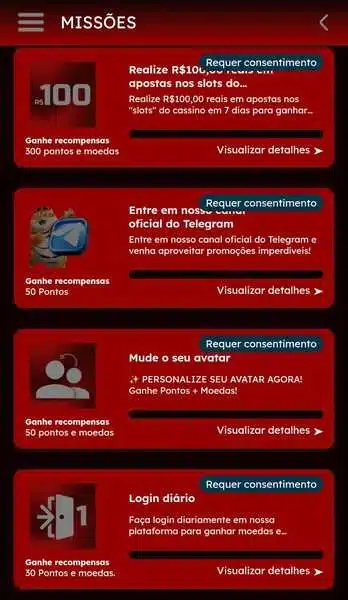 Captura de tela da p&aacute;gina de miss&otilde;es da Bateubet
