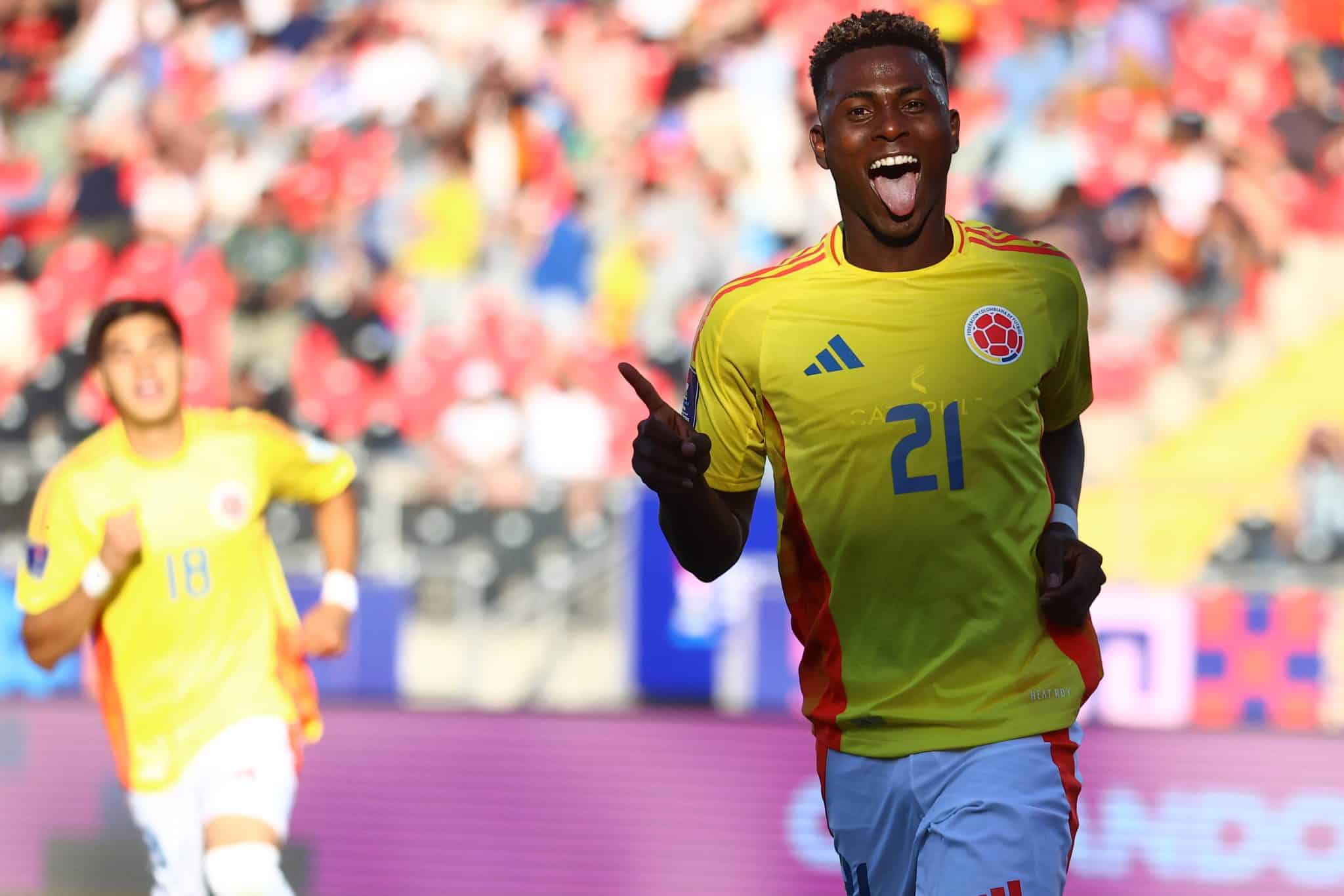 N&eacute;iser Villarreal celebra gol pela sele&ccedil;&atilde;o colombiana sub-20