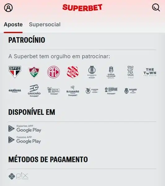 Captura de tela com os patroc&iacute;nios da Superbet
