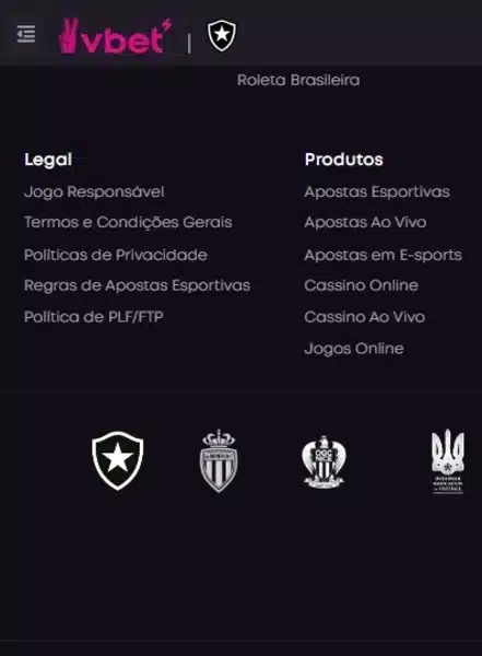 Captura de tela com os patroc&iacute;nios da Vbet
