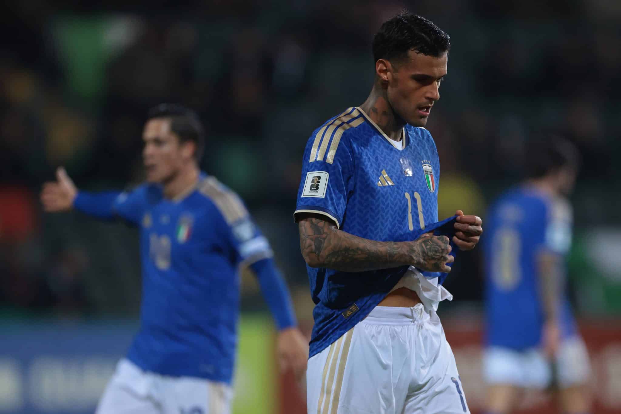Gianluca Scamacca  durante vit&oacute;ria da It&aacute;lia contra a Mold&aacute;via durante as Eliminat&oacute;rias da Copa (Foto: IMAGO / Sportimage)