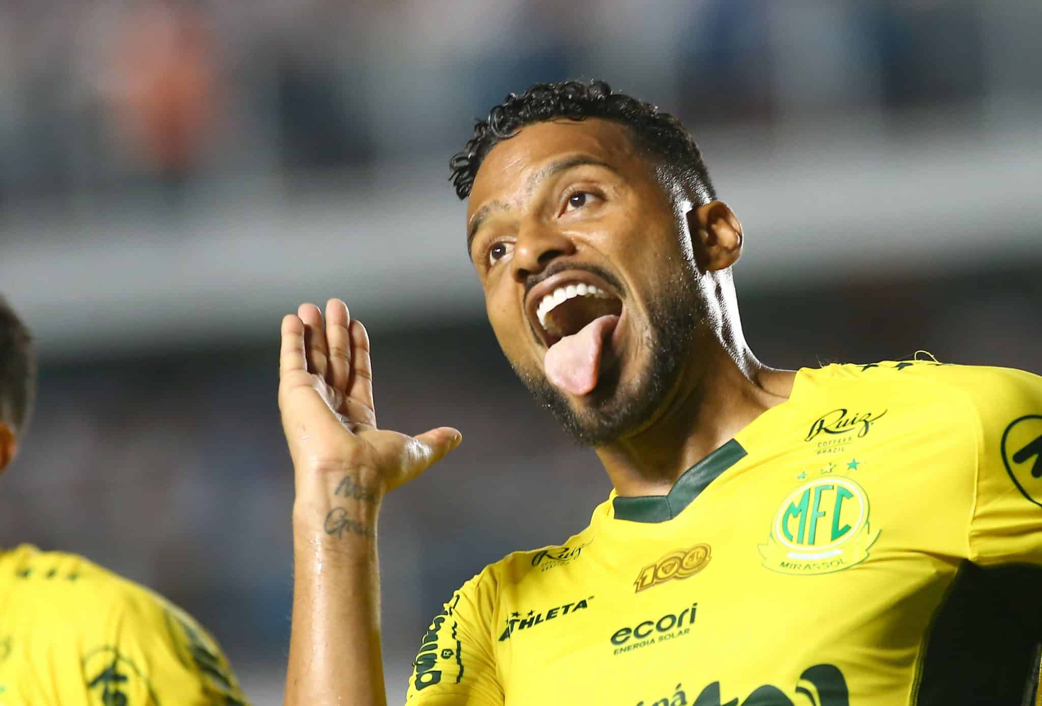 Reinaldo comemora ap&oacute;s marcar o gol de empate para o MIrassol (Foto: Iconsport)