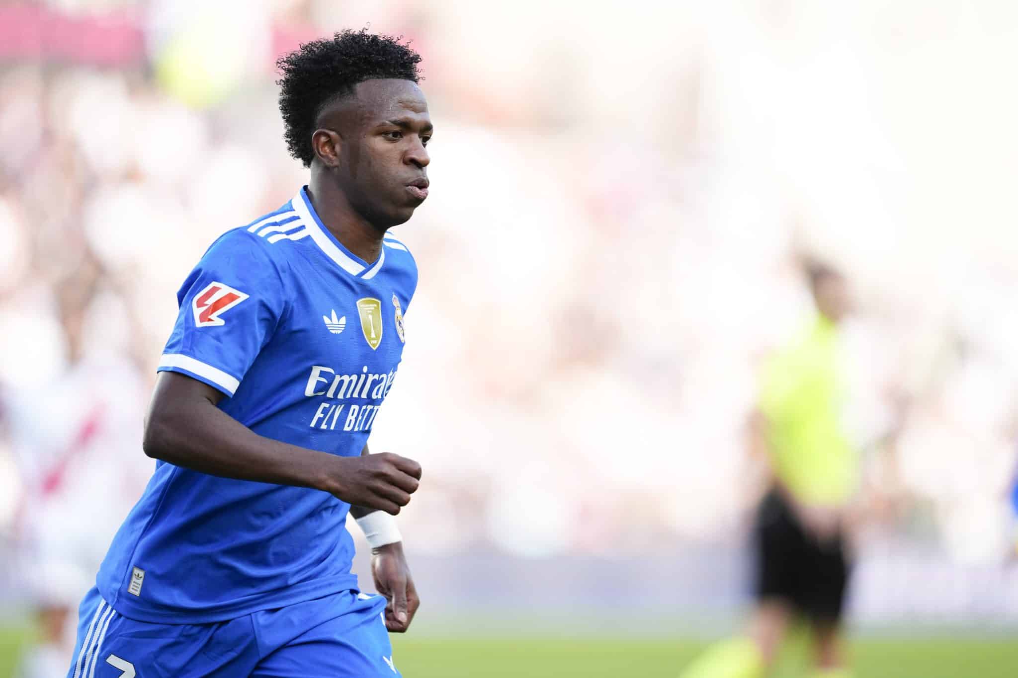 Vin&iacute;cius J&uacute;nior, em a&ccedil;&atilde;o pelo Real Madrid contra o Rayo Vallecano