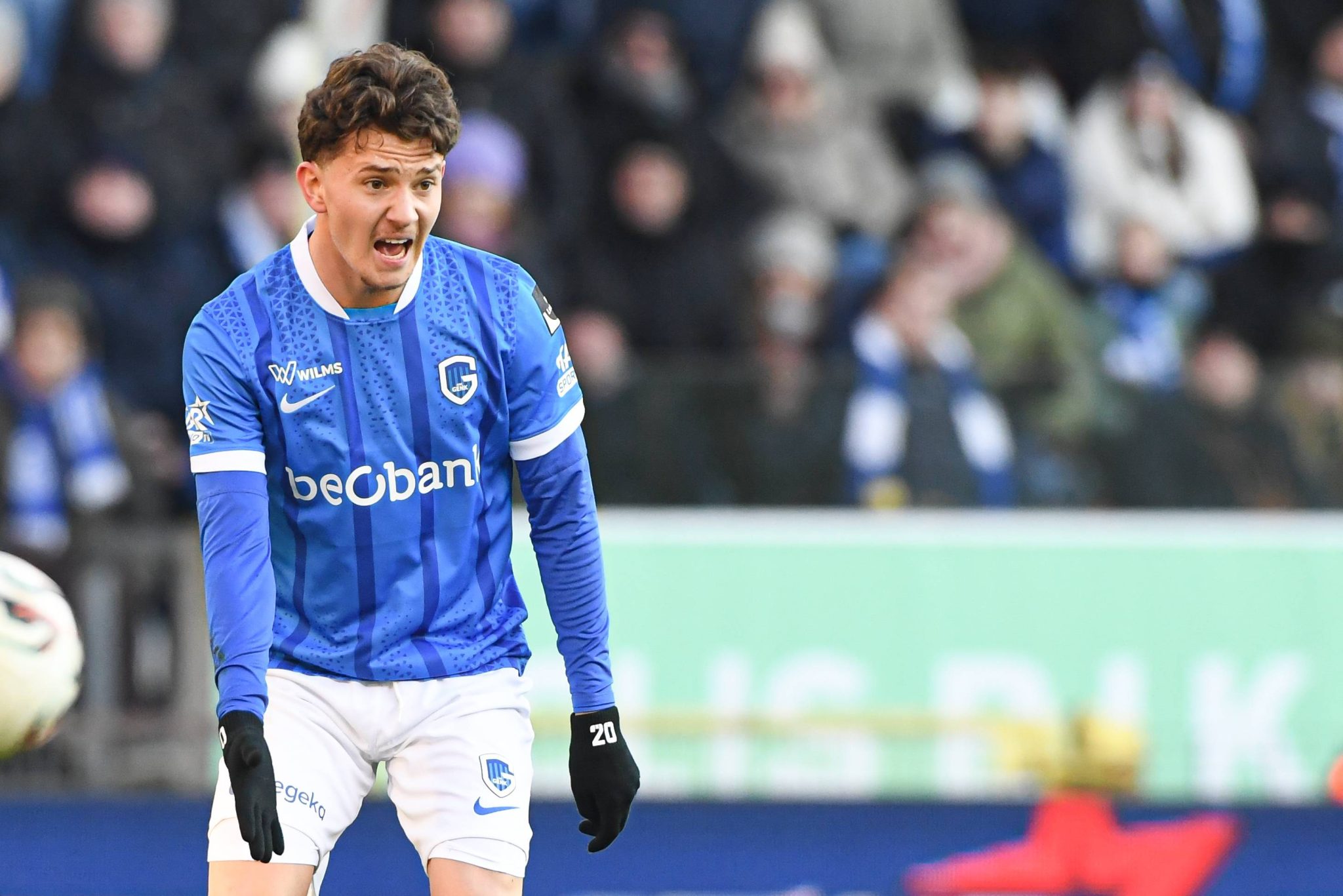 Genk s Konstantinos Kos Karetsas reacts during a soccer match between KRC Genk and Club Brugge, Friday 26 December 2025