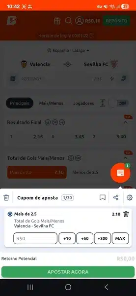 Captura de tela da estrat&eacute;gia de alavancagem de banca em um jogo de La Liga
