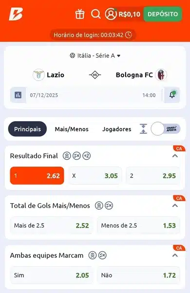 Captura de tela da estrat&eacute;gia de alavancagem de banca em um jogo da Serie A italiana