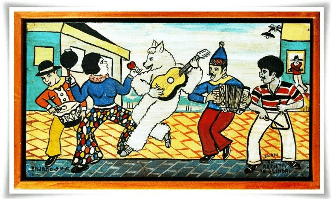 Quadro do artista pernambucano Bajado &eacute; representado no filme "O Agente Secreto", com torcedor do Santa Cruz como membro da orquestra (Foto: Arquivo Coral)