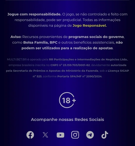 Captura de tela do rodap&eacute; da p&aacute;gina inicial da Multibet Brasil