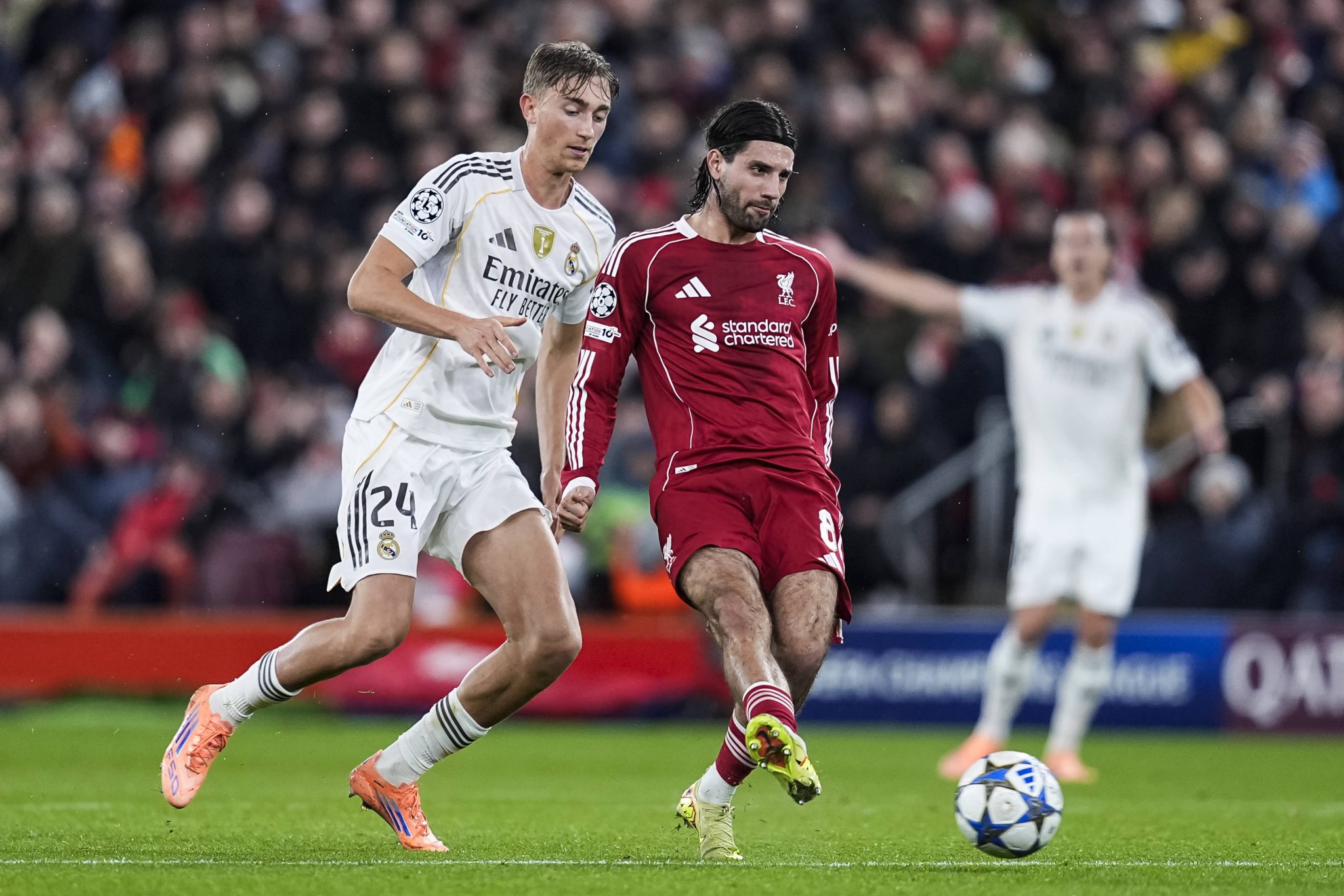 Huijsen falhou em Liverpool x Real Madrid, pela Liga dos Campe&otilde;es (Foto: Imago)