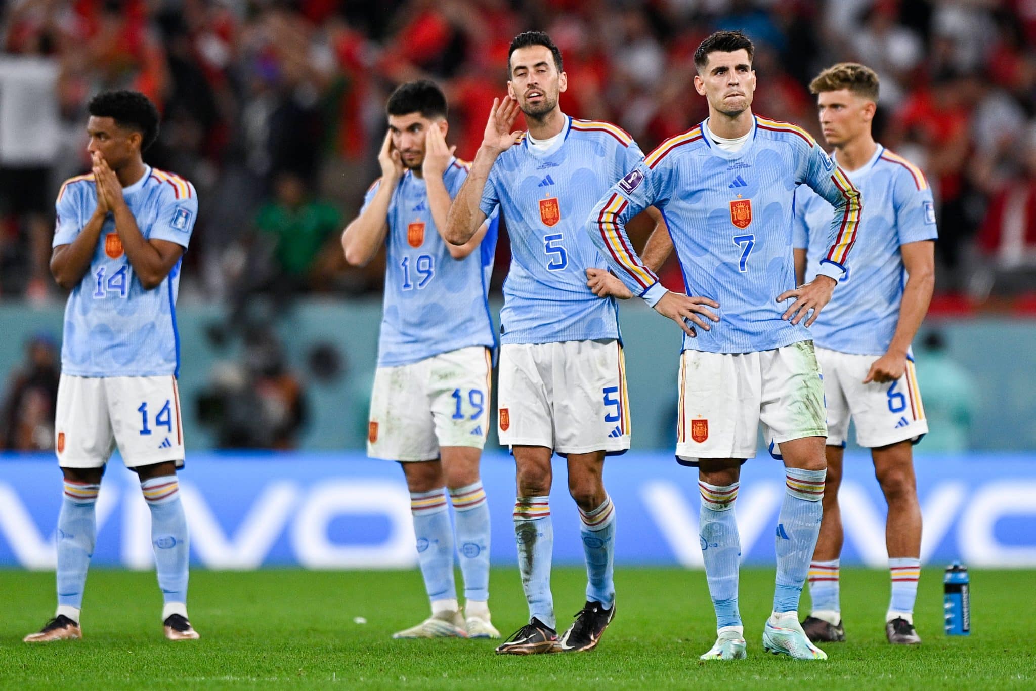 Jogadores espanh&oacute;is ap&oacute;s elimina&ccedil;&atilde;o para Marrocos