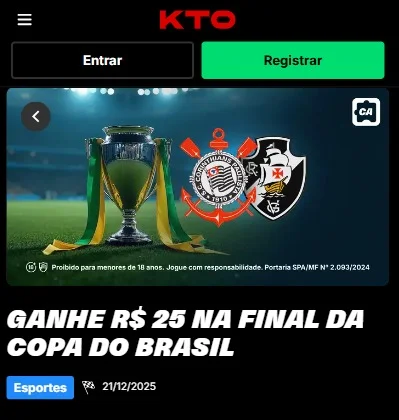 Captura de tela com a promo&ccedil;&atilde;o da final da Copa do Brasil na KTO
