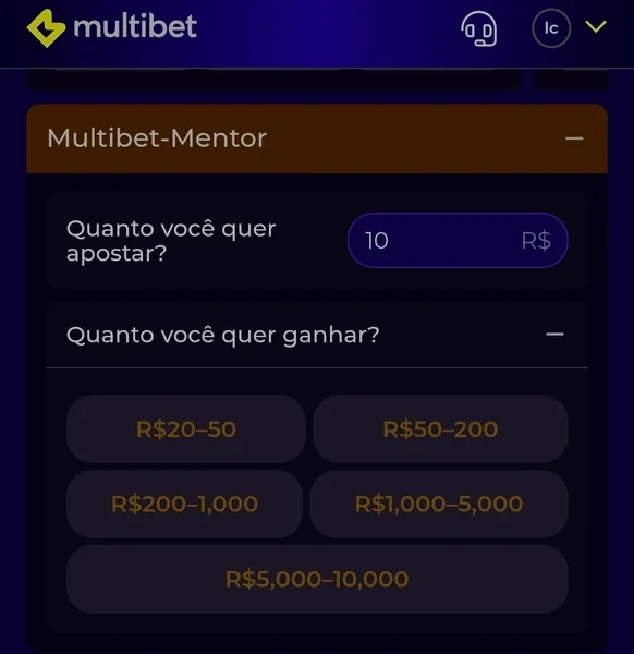 Captura de tela do recurso Bet Mentor, da Multibet