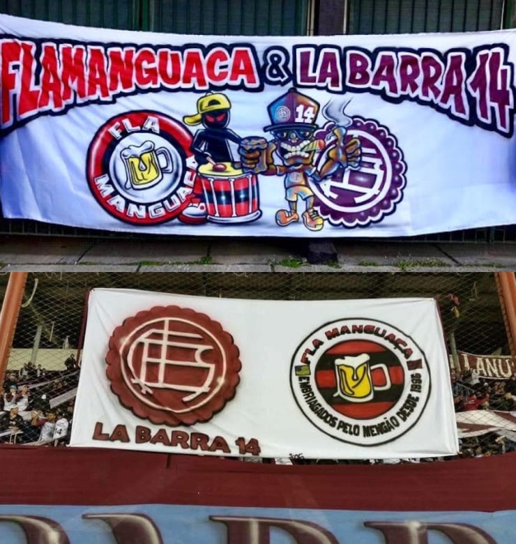 Bandeiras parceria Lanus - Flamengo