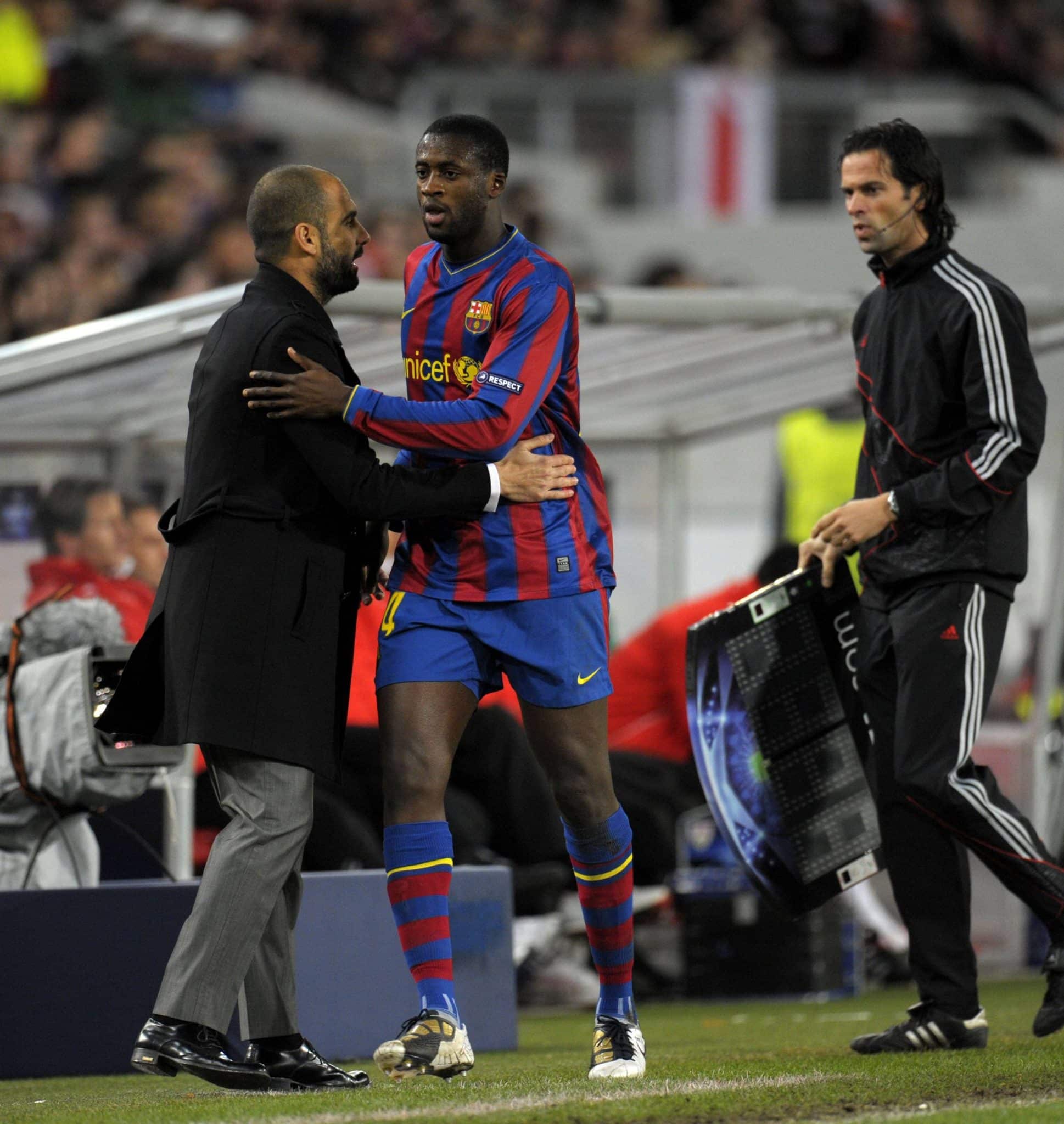 Yaya Touré e Guardiola no Barcelona