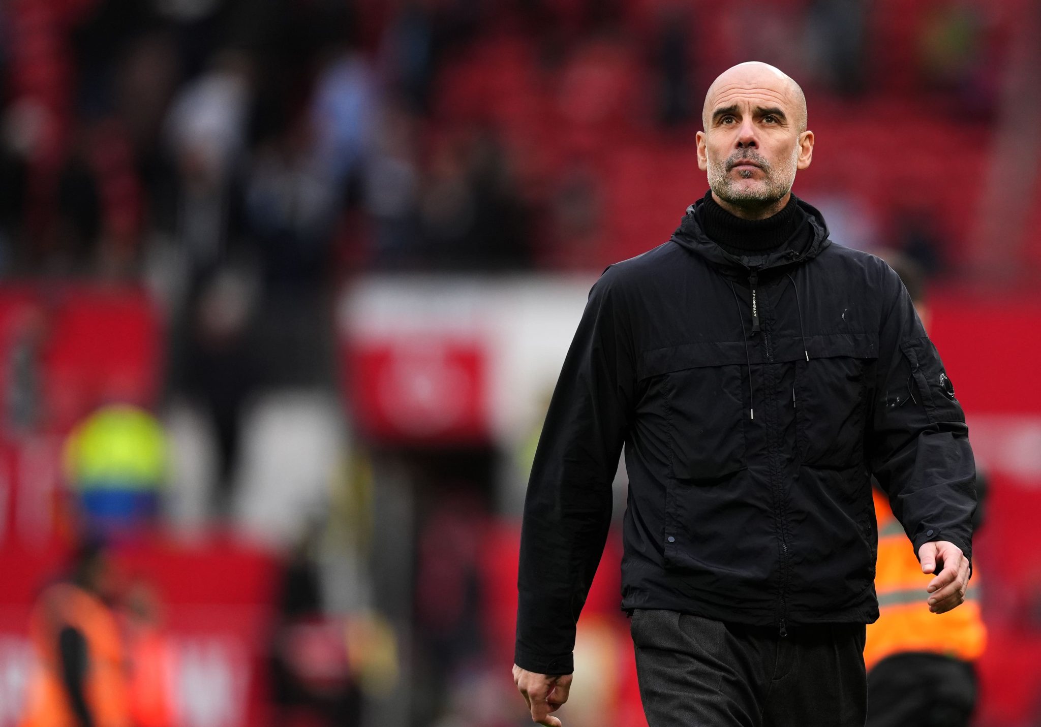 O t&eacute;cnico Pep Guardiola em jogo do Manchester City