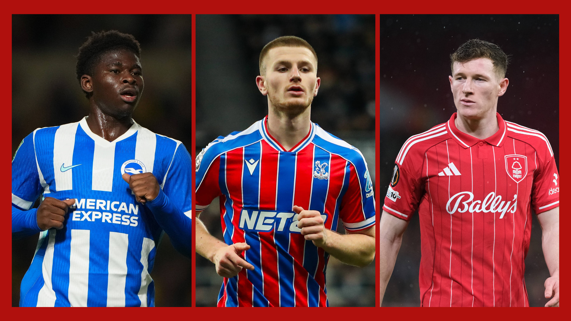 Carlos Baleba, Adam Wharton e Elliot Anderson (Fotos: Imago/Arte: Trivela)