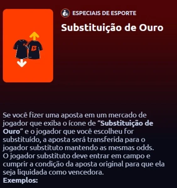 Captura de tela do recurso &ldquo;Substitui&ccedil;&atilde;o de Ouro&rdquo;, da Betano
