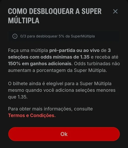 Captura de tela de regras simples da promo&ccedil;&atilde;o &ldquo;SuperM&uacute;ltipla&rdquo;, da Superbet