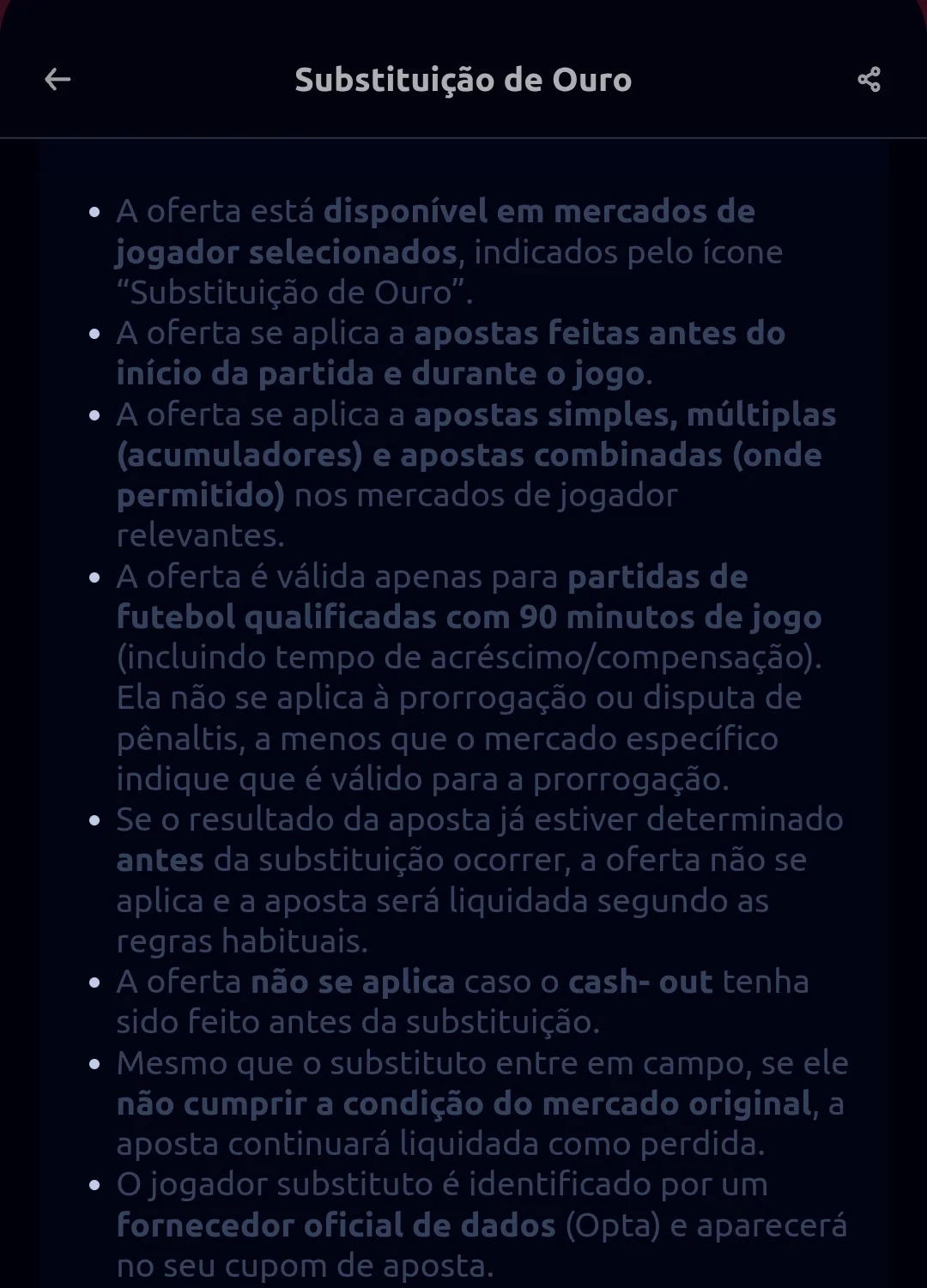 Captura de tela com as regras da Substitui&ccedil;&atilde;o Segura na Betano