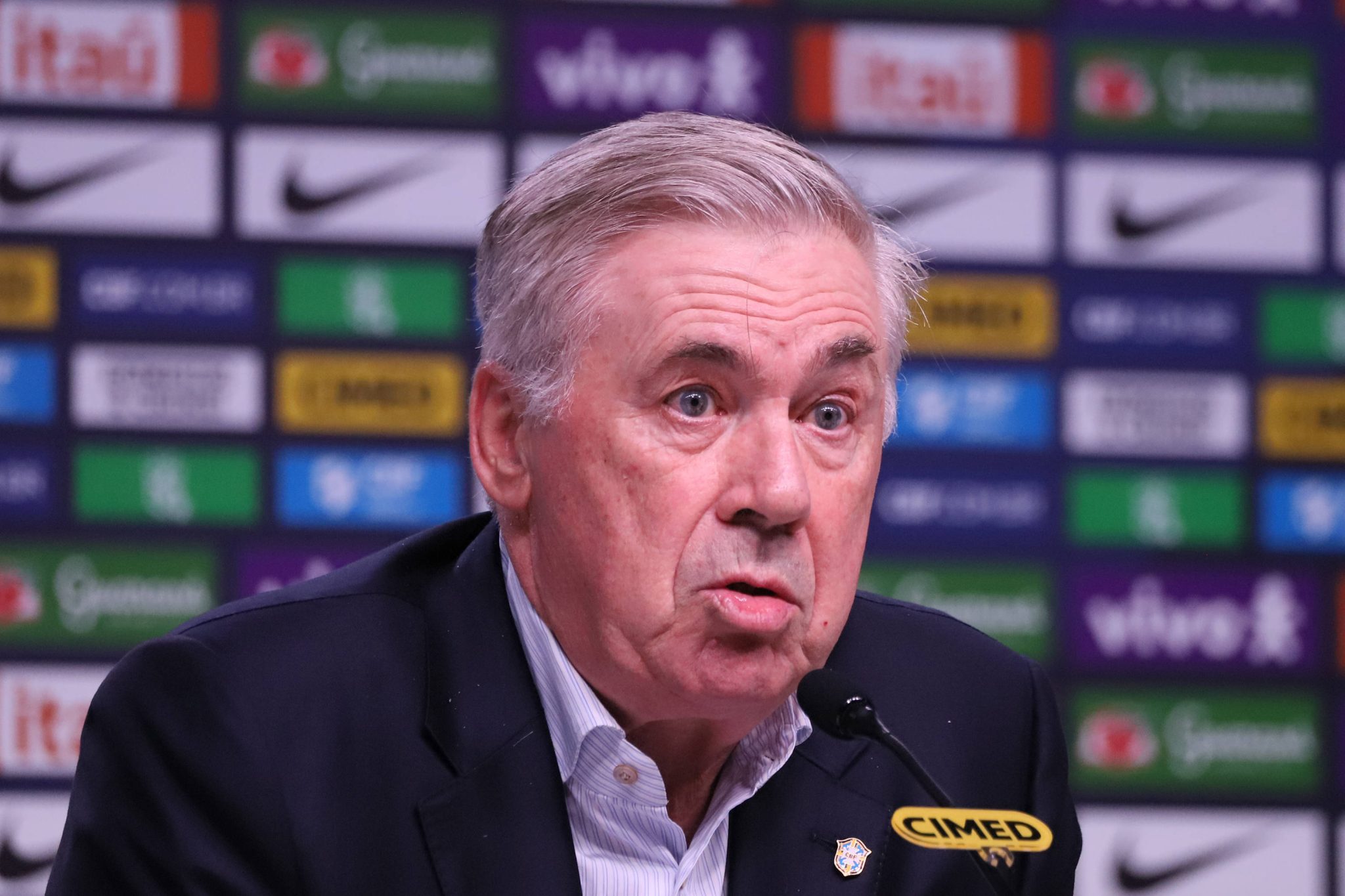 Carlo Ancelotti em coletiva de imprensa da sele&ccedil;&atilde;o brasileira (Foto: Imago/ Brazil Photo Press)