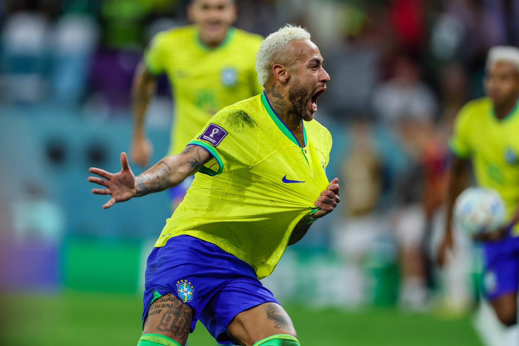 Neymar comemora gol pelo Brasil na Copa do Mundo